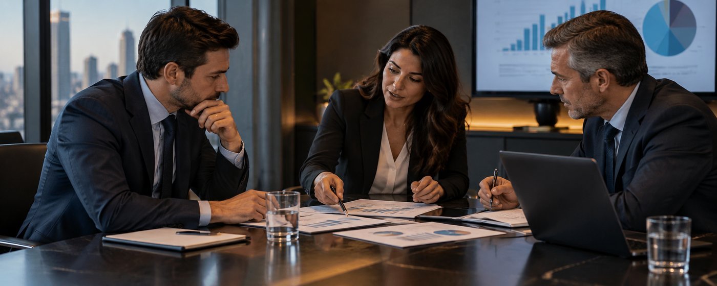 Vajra Synergies trading team in a strategy meeting